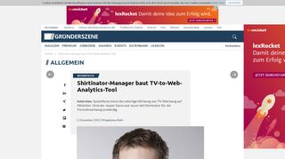 
                            10. Shirtinator-Manager baut TV-to-Web-Analytics-Tool | Gründerszene