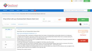 
                            8. Shop & Earn with your Syndicate Bank Maestro Debit Card | DesiDime