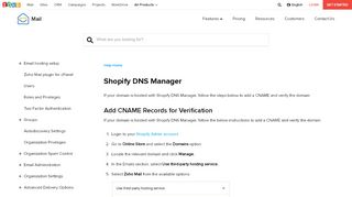 
                            13. Shopify DNS - CNAME, MX for Zoho Mail