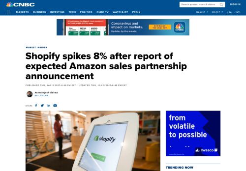 
                            12. Shopify spikes 8% after report of expected Amazon sales partnership ...