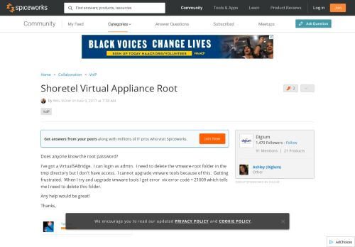 
                            13. Shoretel Virtual Appliance Root - VoIP Forum - Spiceworks Community