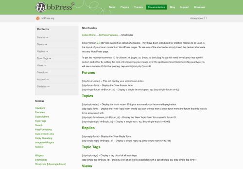 
                            10. Shortcodes · bbPress Codex