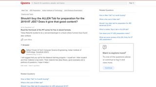 
                            6. Should I buy the ALLEN Tab for preparation for the 2019 IIT JEE ...