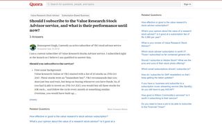 
                            9. Should I subscribe to the Value Research Stock Advisor service ...