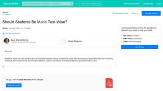 
                            12. Should Students Be Made Test-Wise? | Request PDF - ResearchGate