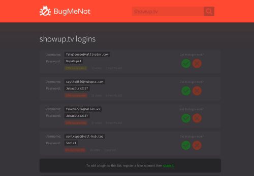 
                            2. showup.tv passwords - BugMeNot
