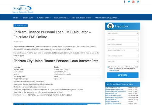
                            8. Shriram Finance Personal Loan EMI Calculator – Calculate EMI ...