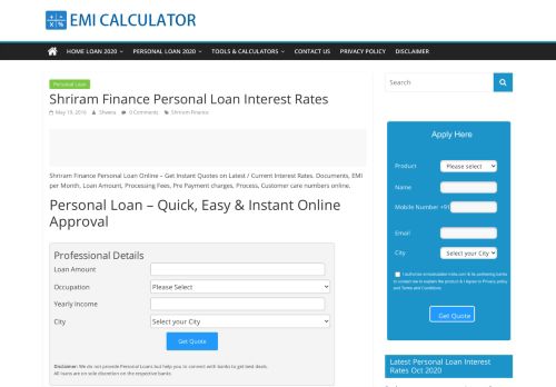 
                            13. Shriram Finance Personal Loan Interest Feb ... - EMI Calculator India