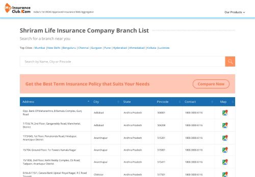 
                            7. Shriram Life Branch Locator - Address & Contact Details