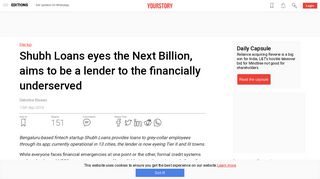 
                            10. Shubh Loans eyes the Next Billion, aims to be a lender - YourStory