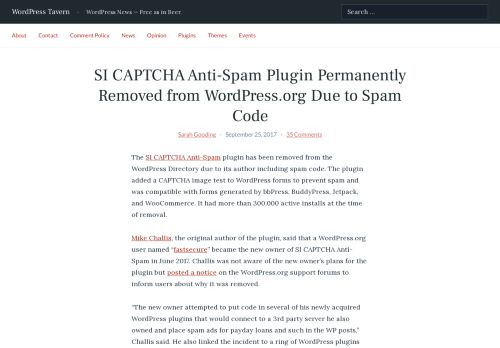 
                            5. SI CAPTCHA Anti-Spam Plugin Permanently ... - WordPress Tavern