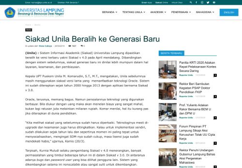 
                            2. Siakad Unila Beralih ke Generasi Baru - Universitas Lampung
