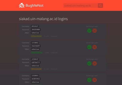 
                            11. siakad.uin-malang.ac.id passwords - BugMeNot