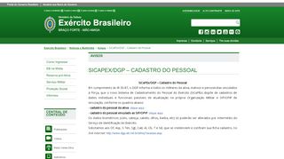 
                            12. SiCaPEx/DGP – Cadastro do Pessoal - Avisos - Exército Brasileiro
