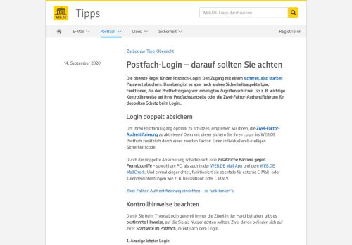 
                            4. Sicherheit beim Postfach-Login | WEB.DE Tipp