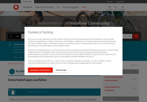 
                            13. Sicherheitsfragen ausfüllen - Vodafone Community