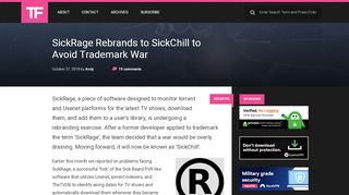 
                            9. SickRage Rebrands to SickChill to Avoid Trademark War - TorrentFreak