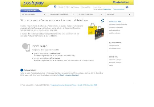 
                            2. Sicurezza web - Come associare il numero di telefono - PostePay