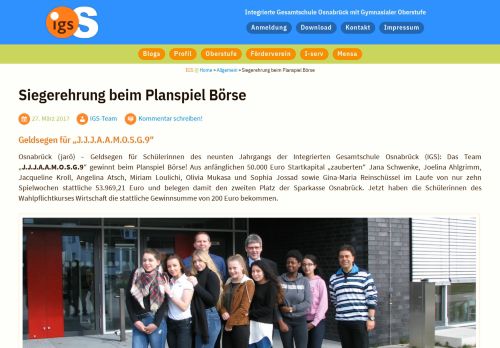 
                            10. Siegerehrung beim Planspiel Börse - IGS · OS