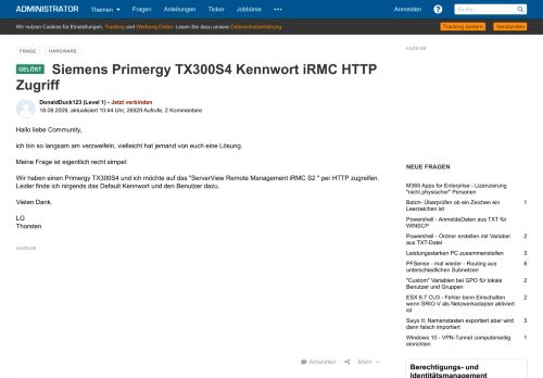 
                            6. Siemens Primergy TX300S4 Kennwort iRMC HTTP Zugriff ...