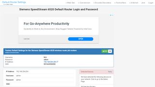 
                            3. Siemens SpeedStream 6520 Default Router Login and Password