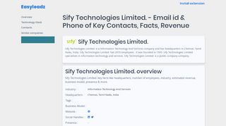 
                            13. Sify Technologies Limited. - Email id of Key Contacts, Facts, Revenue