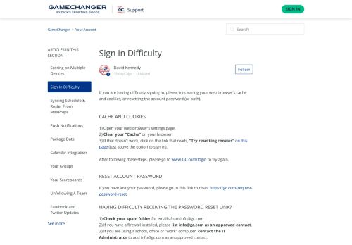 
                            3. Sign In Difficulty – GameChanger