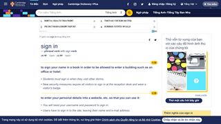 
                            2. SIGN IN | Định nghĩa trong Từ điển tiếng Anh Cambridge