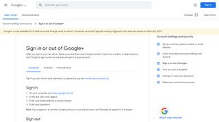 
                            6. Sign in or out of Google+ - Computer - Google+ Help - Google Support
