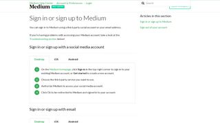 
                            2. Sign in or sign up by email – Medium Support