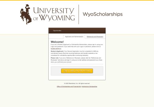 
                            2. Sign In - Scholarships - University of Wyoming