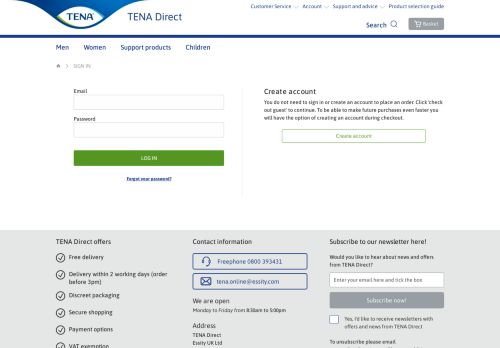 
                            5. Sign in - TENA Web Shop - TENA Direct