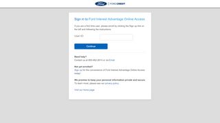 Sign in to Ford Interest Advantage Online Access