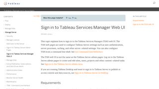 
                            6. Sign in to Tableau Services Manager Web UI - Tableau