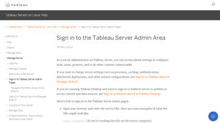 
                            9. Sign in to the Tableau Server Admin Area - Tableau