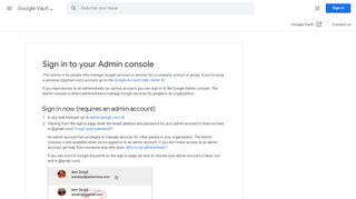 
                            2. Sign in to your Admin console - Google Vault Help - Google Support