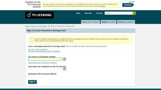 
                            12. Sign in to your Payment or Savings Card - TV Licensing ™