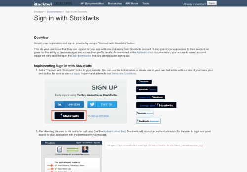 
                            6. Sign in with StockTwits button using API