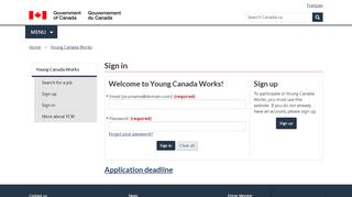 
                            1. Sign in - Young Canada Works - Canada.ca