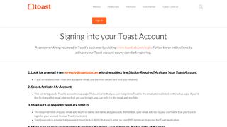 
                            3. Sign into your Toast Account | Welcome to Toast - Central.toasttab.com.