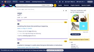 
                            5. sign noun | translate English to Turkish: Cambridge Dictionary