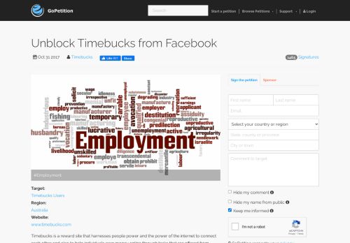 
                            12. Sign petition: Unblock Timebucks from Facebook · GoPetition.com