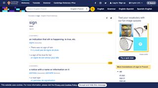 
                            7. sign | translate English to French: Cambridge Dictionary