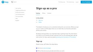
                            2. Sign up as a pro – Thumbtack Help
