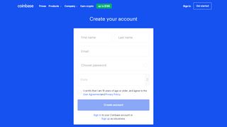 
                            9. Sign Up - Coinbase - Buy/Sell Digital Currency