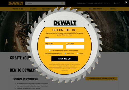 
                            5. Sign up | DEWALT