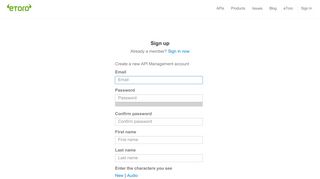 
                            9. Sign up - <eToro> developer portal