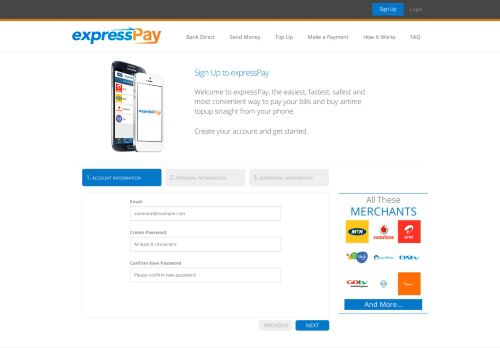 
                            2. Sign Up - expressPay