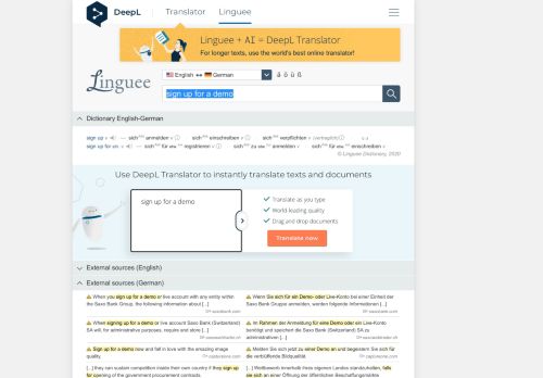 
                            9. sign up for a demo - German translation – Linguee