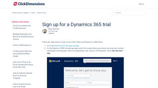 
                            6. Sign up for a Dynamics 365 trial – ClickDimensions Support